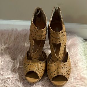 Perfectly Embellished Cognac Fall Open Toe Bootie
